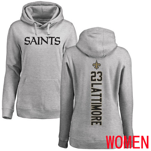 New Orleans Saints Ash Women Marshon Lattimore Backer NFL Football 23 Pullover Hoodie Sweatshirts